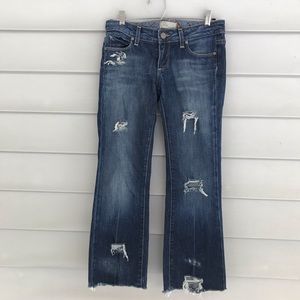 PAIGE Laurel Canyon distressed raw hem jean capris